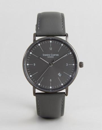 Simon Carter Wt2201 Leather Watch In Gunmetal - Gray