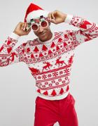 Asos Design Christmas Jumper With Festive Design In Red - Red