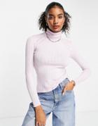 River Island Roll Neck Wide Rip Sweater In Light Purple