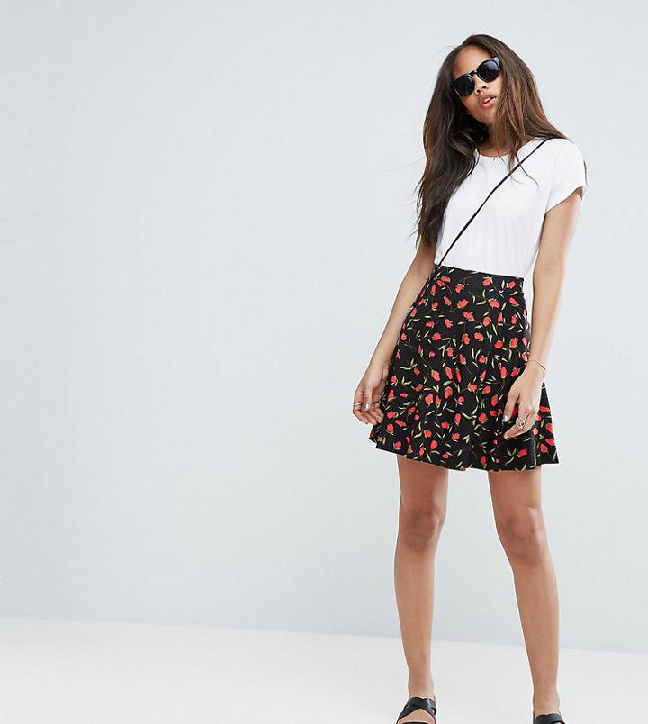Asos Tall Skater Skirt In Floral Rose Print - Multi
