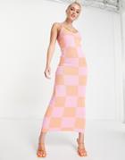 Peppermayo Knitted Maxi Dress In Coral Check-multi