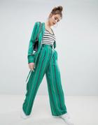 Bershka Satin Wide Leg Pants In Green - Green