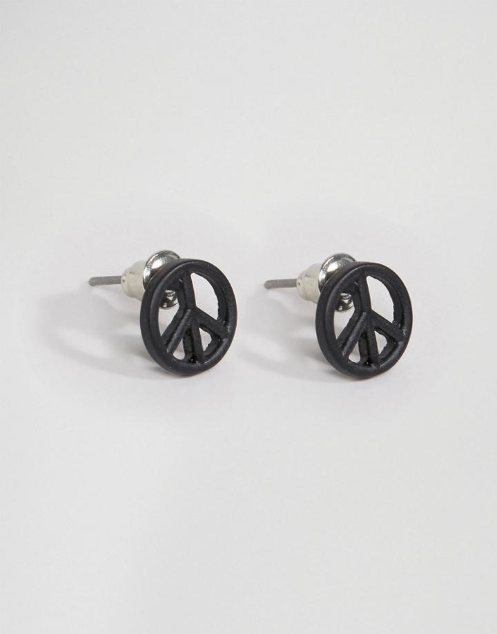 Asos Peace Sign Earrings In Matte Black - Black