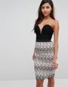 Rare Sweetheart Pencil Dress With Contrast Lace Skirt - Multi