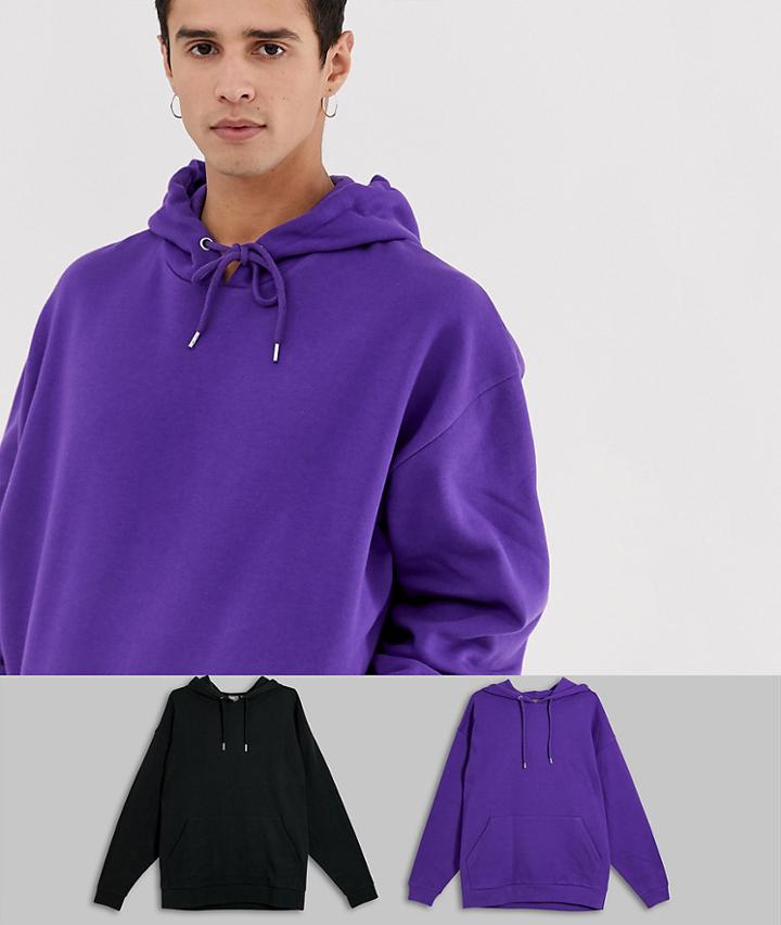 Asos Design Oversized Hoodie 2 Pack Bright Purple/black-multi