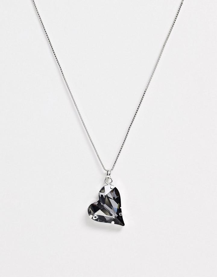 Krystal London Swarovski Crystal Large Sweetheart Pendant On Chain (silver Night)-gray