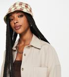 Collusion Gingham Bucket Hat In Green And Brown-multi