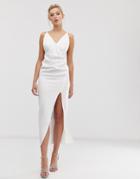 Asos Design Ruched Cami Wrap Maxi Dress-white