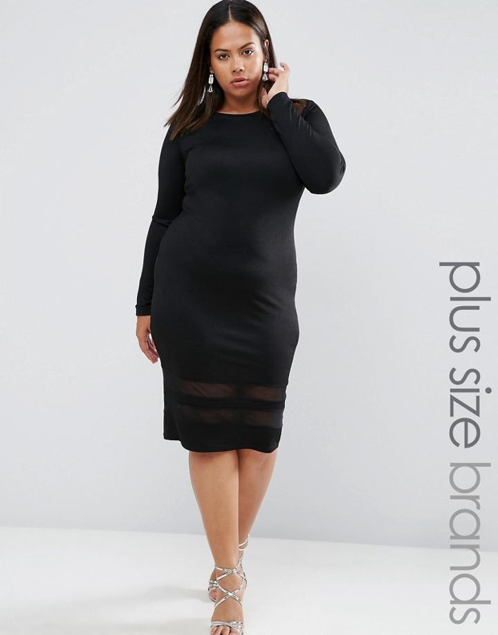 Club L Plus Midi Dress With Mesh Inserts - Black