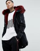Sixth June Parka Jacket In Black With Extreme Faux Fur Hood - Black