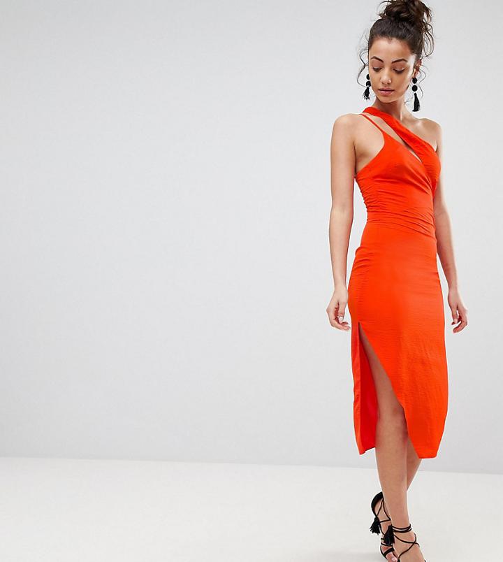 Asos Tall Hammered Satin Strappy Pencil Midi Dress - Orange