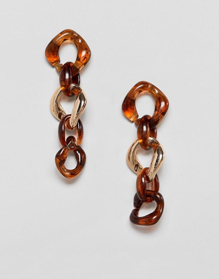 Stradivarius Gold And Acetate Drop Chain Earrings - Brown