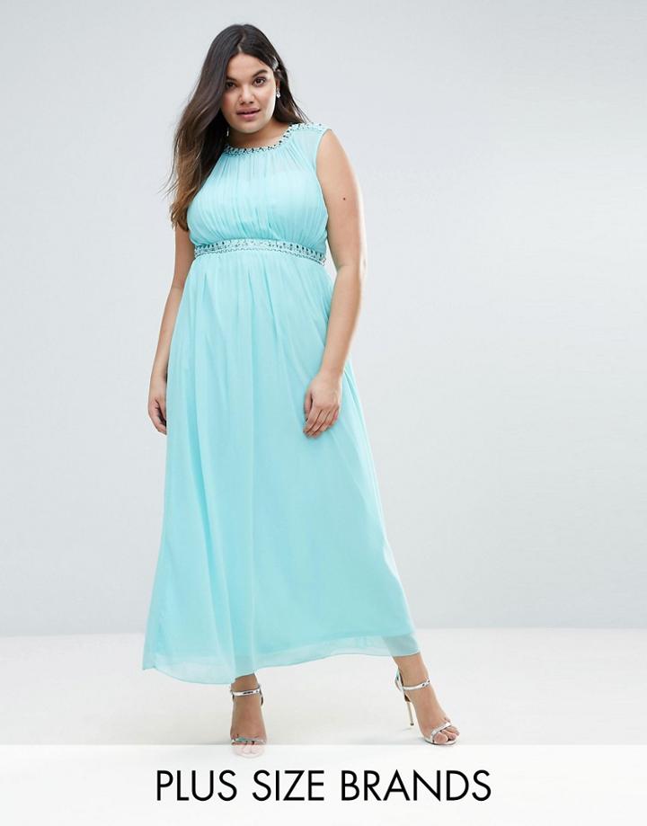 Little Mistress Plus Embellished Keyhole Back Maxi Dress - Blue