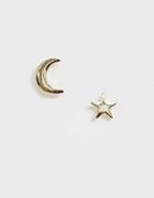 Pieces Moon And Star Stud Earrings - Gold