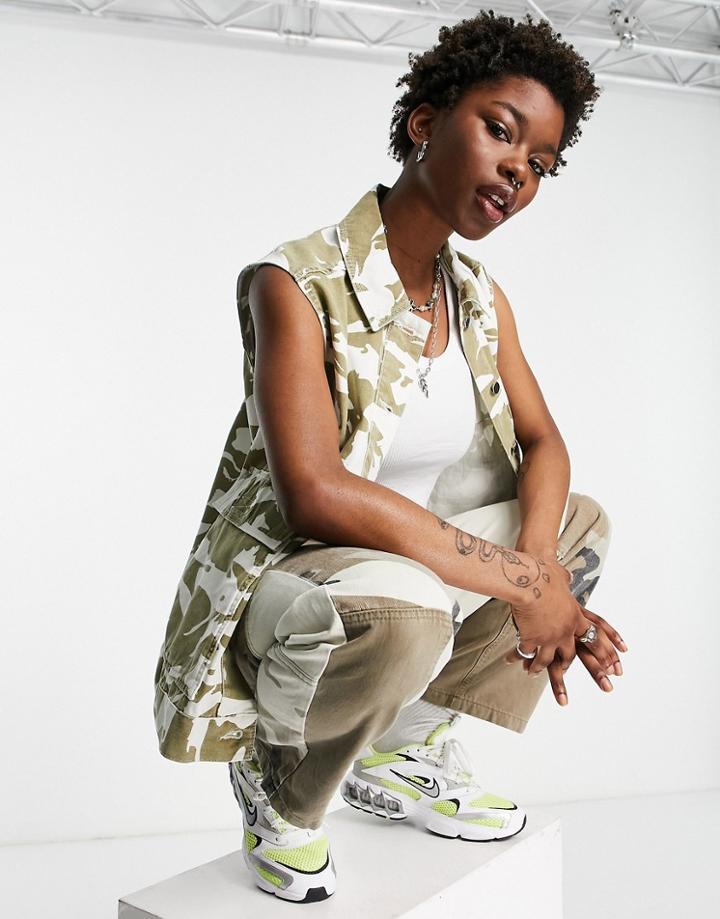 Topshop Lightweight Vest With Utility Pockets In Camo Print-multi