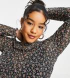 Asos Design Curve Mesh Long Sleeve Floral T-shirt-multi