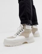 Asos Design Lace Up Boots In White With White Chunky Sole