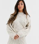 Asos Design Petite Cable Two-piece Sweater With Volume Sleeve-beige