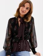 River Island Pussybow Blouse In Mixed Print-black