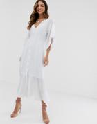Asos Design Button Through Pep Hem Maxi Dress In Texture - White