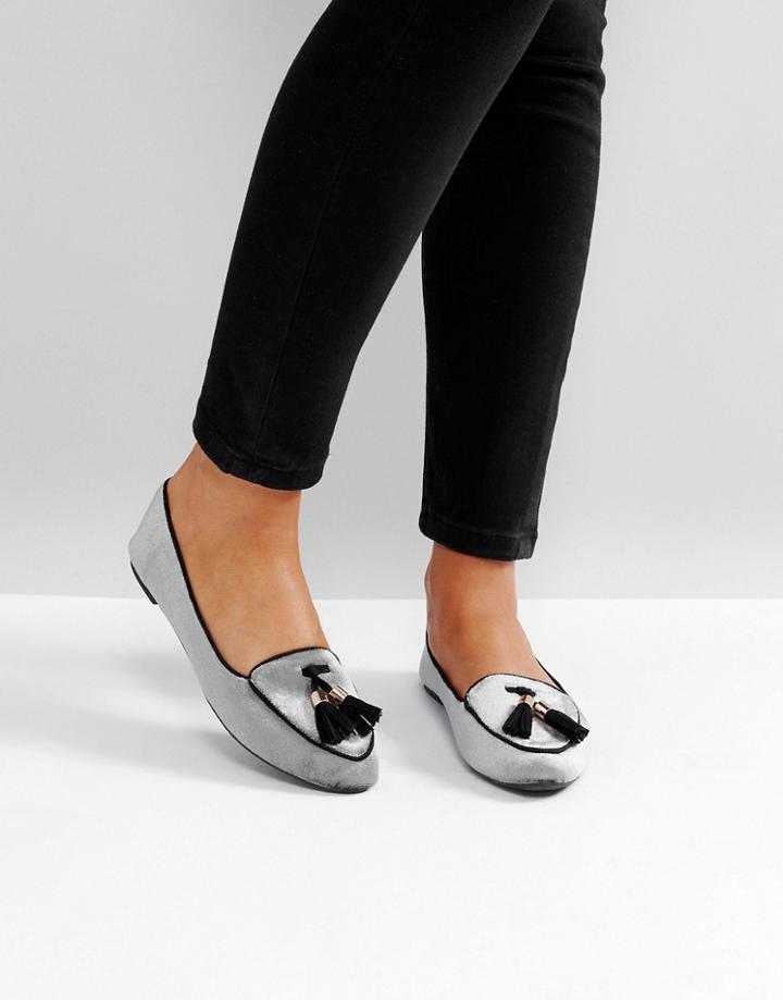 Park Lane Tassel Velvet Slipper Loafers - Gray
