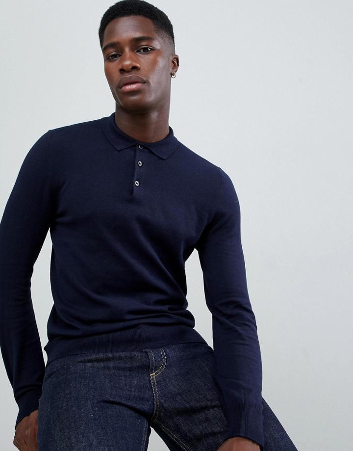 Burton Menswear Polo Sweater In Navy - Navy