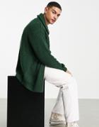 Asos Design Heavyweight Fisherman Ribbed Zip Up Sweater In Green