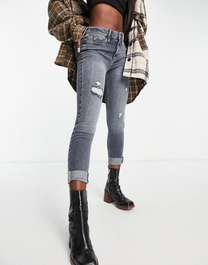 River Island Molly Mid Rise Skinny Jeans In Dark Denim-blue