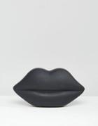 Lulu Guinness Lips Clutch Bag In Black Rubber - Black