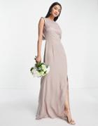 Little Mistress Bridesmaid Satin Maxi Dress With Open Back In Mink-pink