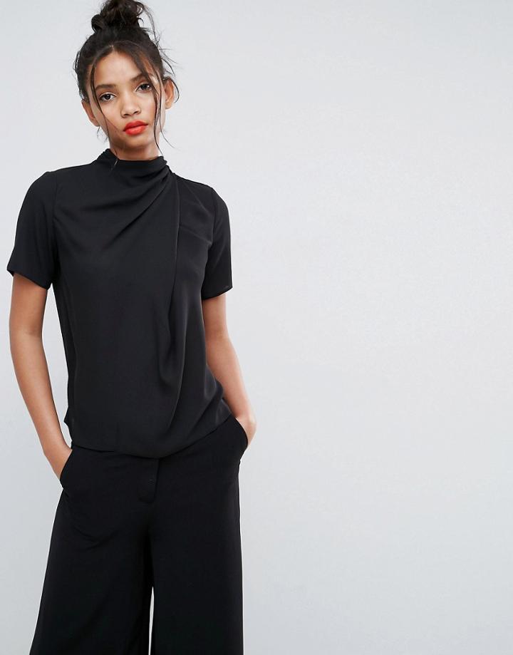 Asos High Neck Tee Drape Detail - Black