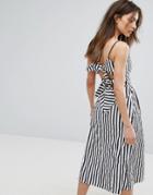Mango Stripe And Button Detail Midi Dress - Blue