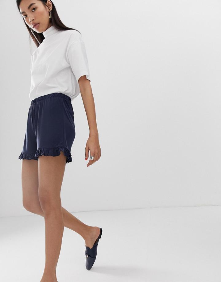 Pieces Frill Hem Shorts-navy