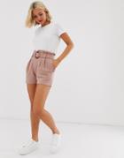 New Look Buckle Detail Short In Dusty Rose-brown