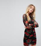Noisy May Tall Mesh Dress With Rose Print - Multi