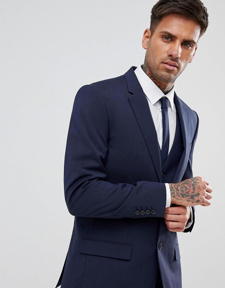 River Island Slim Suit Jacket In Dark Blue - Blue