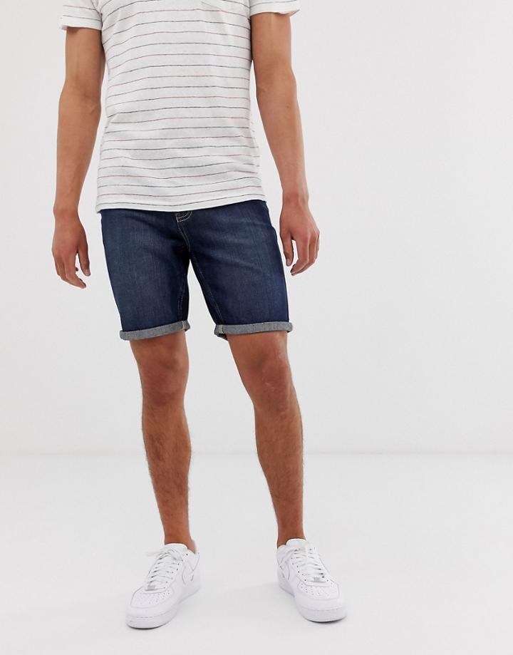 Brave Soul Slim Fit Denim Shorts In Dark Blue Wash - Blue