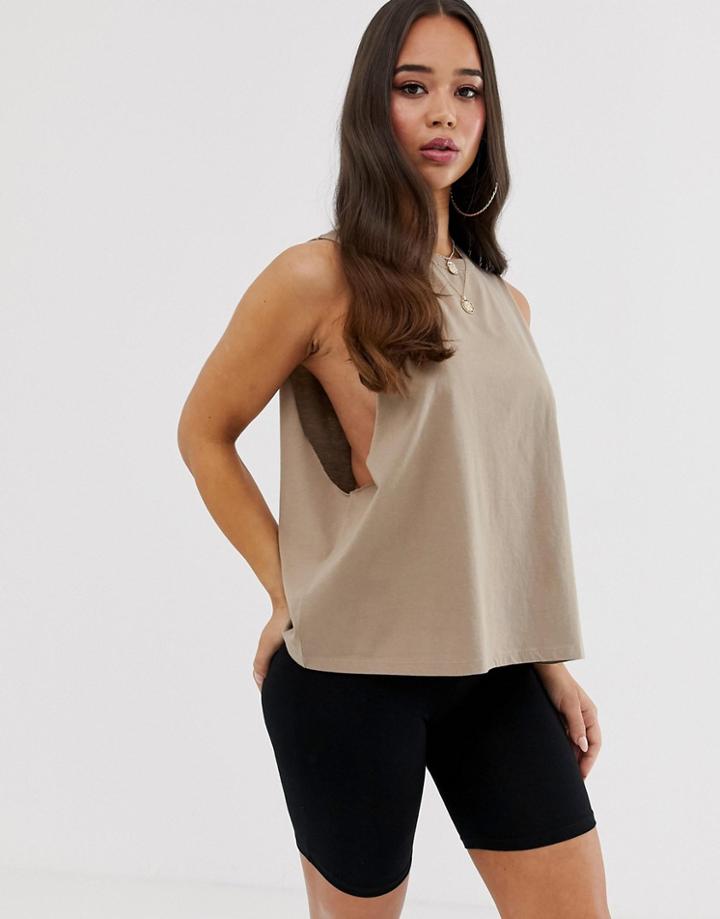 Asos Design Super Dropped Armhole Tank In Khaki-green