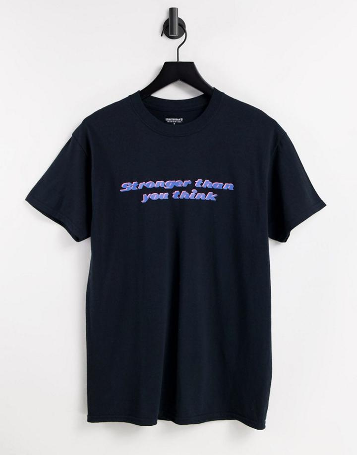 Heartbreak 'stronger' Slogan T-shirt-black
