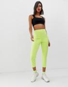 Asos Design Pull On Tapered Pants In Neon Jersey Crepe-green