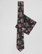 Twisted Tailor Tie And Pocket Square Set In In Dark Floral - Black