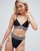 Prettylittlething Embroidered High Waist Bikini Bottom - Black