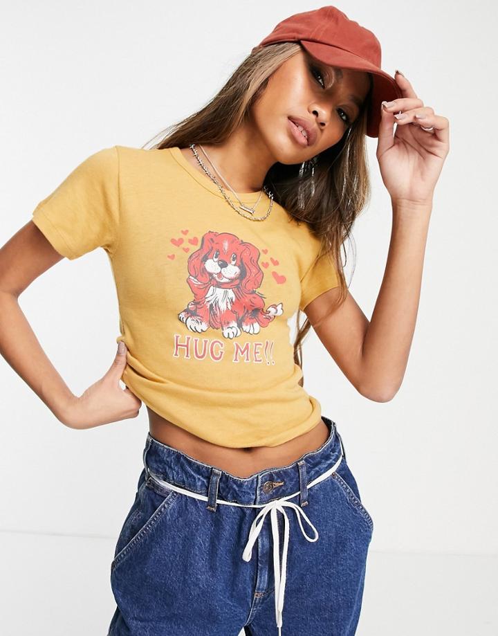 Topshop Hug Me Pooch T-shirt In Mustard-yellow
