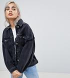 Asos Design Petite Denim Girlfriend Jacket In Washed Black - Black