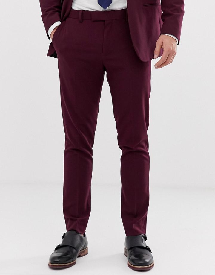 River Island Wedding Skinny Suit Pants In Burgundy - Red