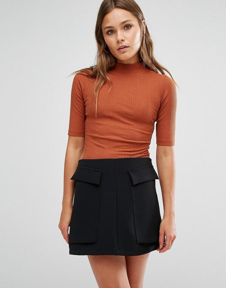 New Look Short Sleeve Roll Neck Top - Orange