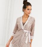 Little Mistress Tall Tailored Sequin Wrap Blazer In Rose Gold Two-piece