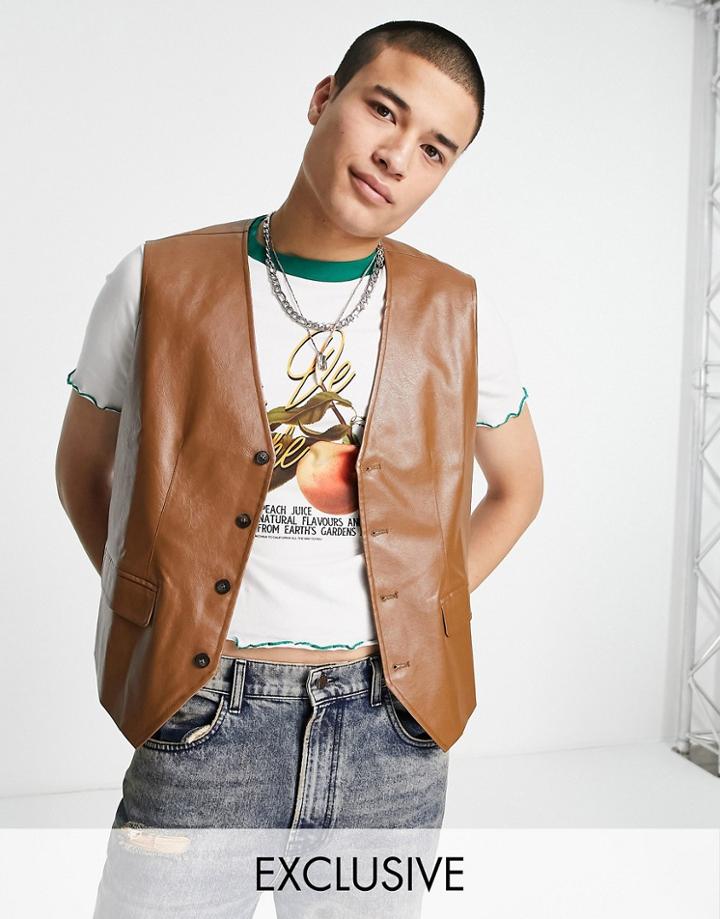Reclaimed Vintage Inspired Brown Leather Look Vest