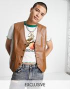 Reclaimed Vintage Inspired Brown Leather Look Vest