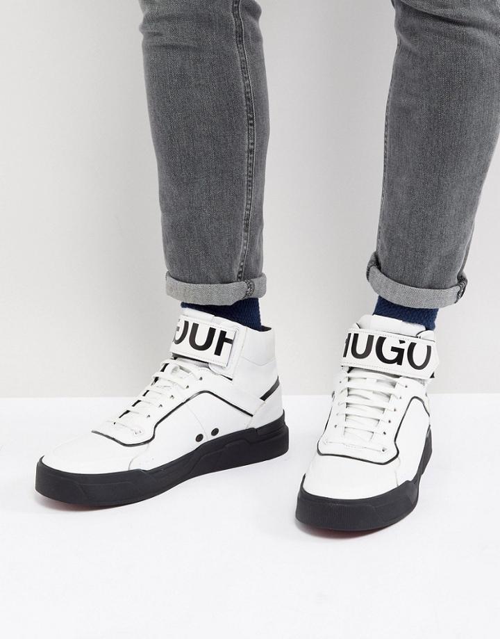 Hugo Reverse Logo Hi Top Sneakers In White - White